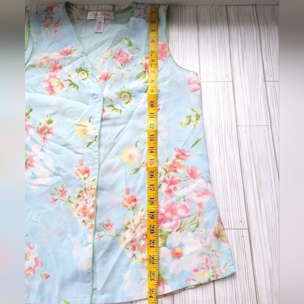 Oscar De La Renta Pink Label Floral Button Down Tank Vest in Blue Size XS - Picture 7 of 12